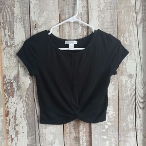 Elegant Black Twist Front Crop Top